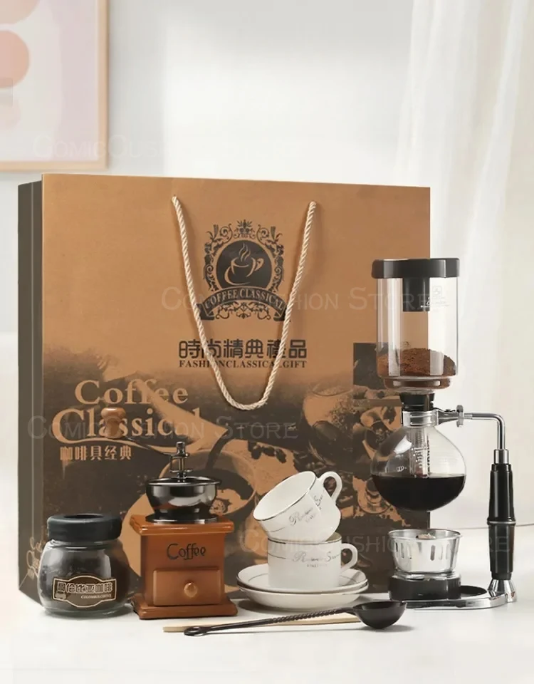 Siphon coffee pot Set Gift box Retro hand-ground  maker Home glass     utensils