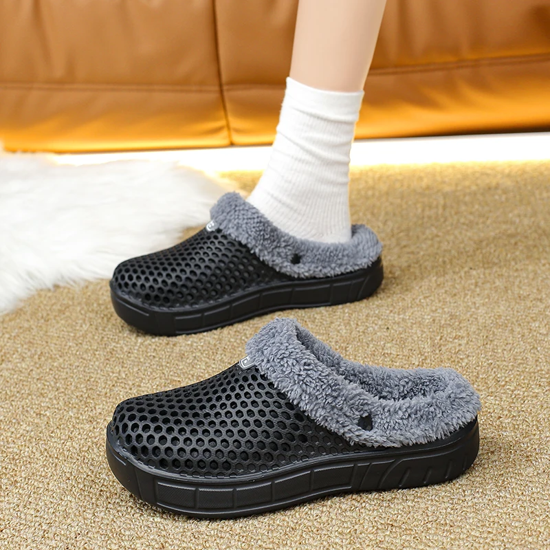 Winter Couple Fuzzy Slippers Women Men, Warm Fur Lined Mule House Shoes for Indoor Outdoor Cozy Comfortable Non-Slip Soft Slippe image 6