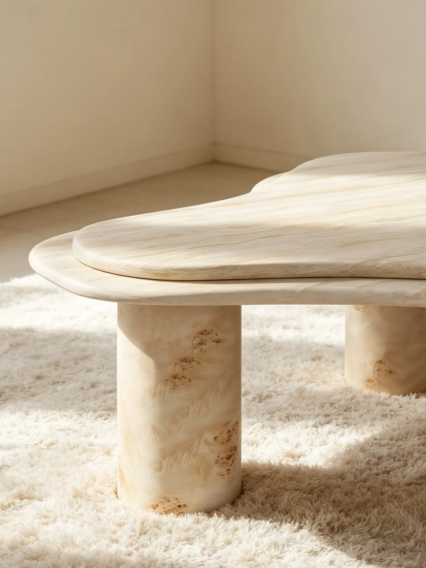 Medieval special-shaped natural travertine living room wabi sandy wind advanced sense double-layer cloud low table