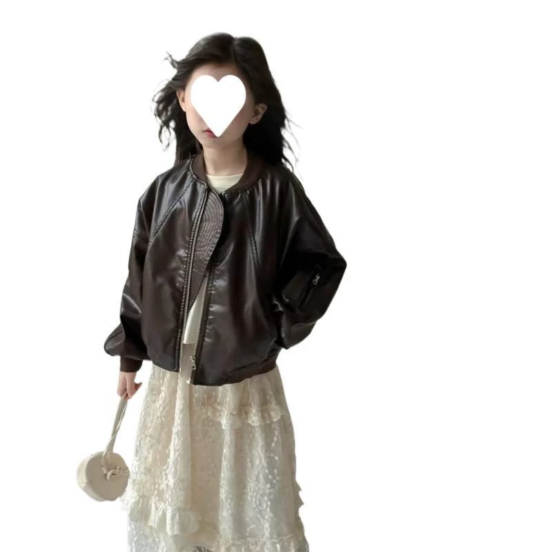 

Кожаная куртка для девочек 2026, корейский байкерский стиль, для подростков, крутая весенняя верхняя одежда, модный топ, новинка