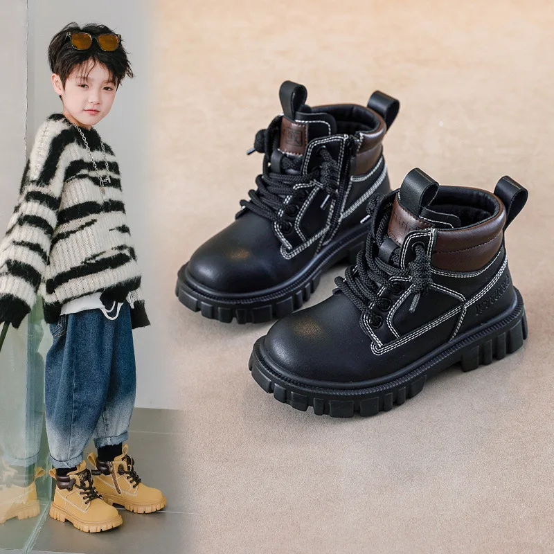 Children's Yellow Boots 2025 Autumn/Winter New Style Boys' Warm Boots Runway Street Style Little Boys' Short Boots