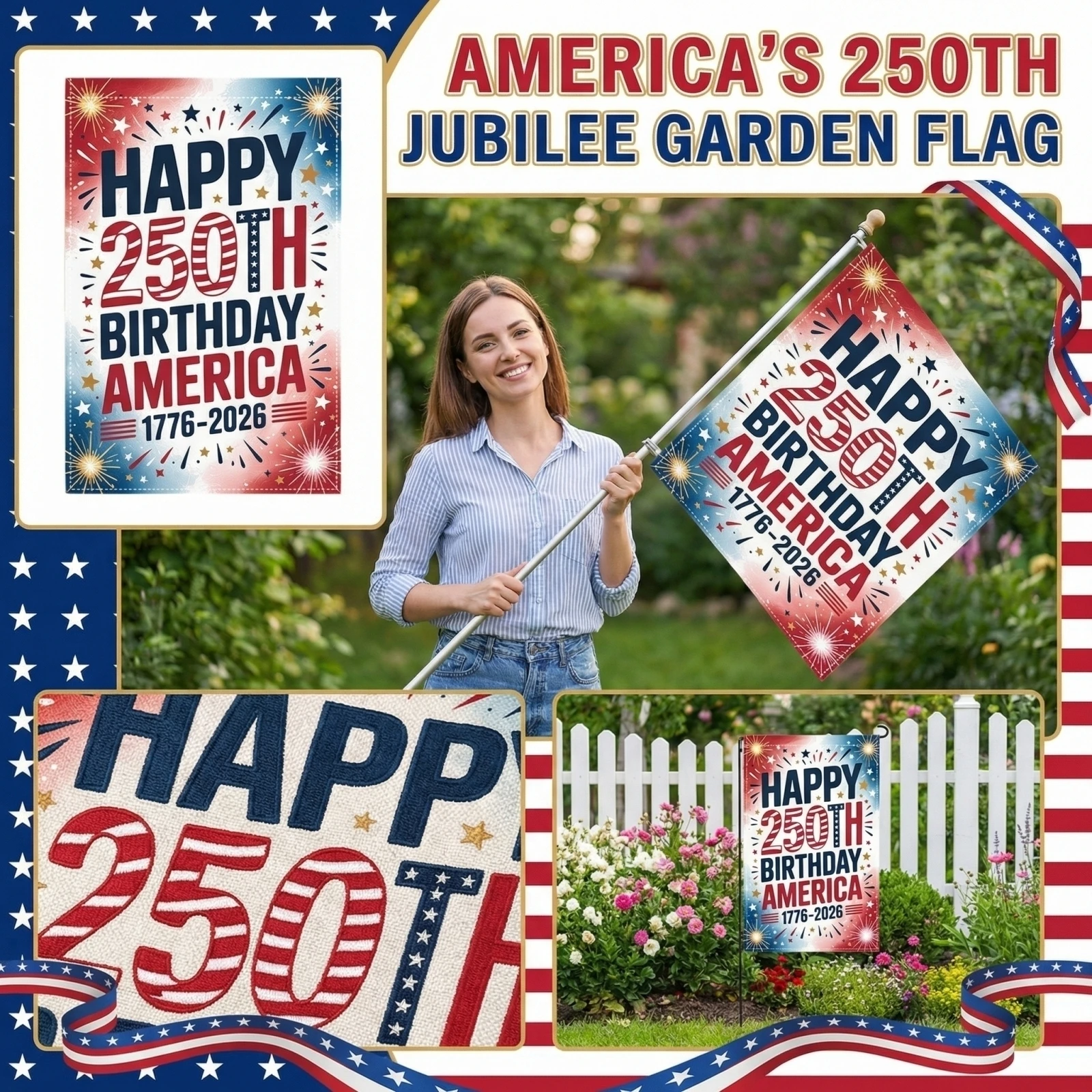 250th Anniversary Flag Double-Sided Printed Flag Independence Day Decorated Garden Flag