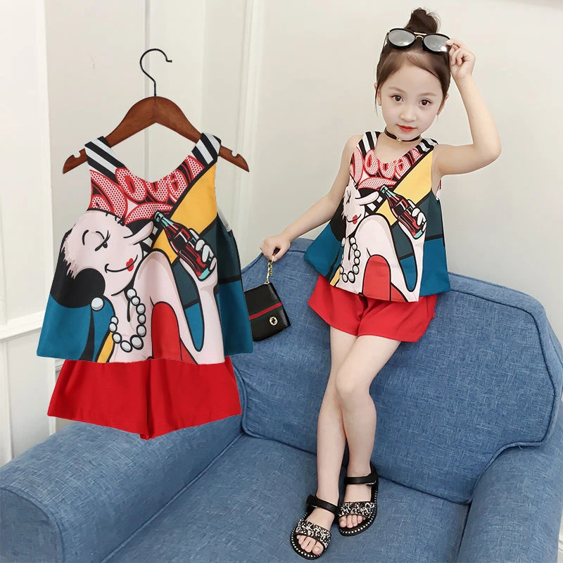 

Girls Summer Sets New Vest Shorts Chiffon 2 Pieces Baby Suit Kids 7 Years Old Vest+Baggy Shorts Children's Clothing Kids Clothes