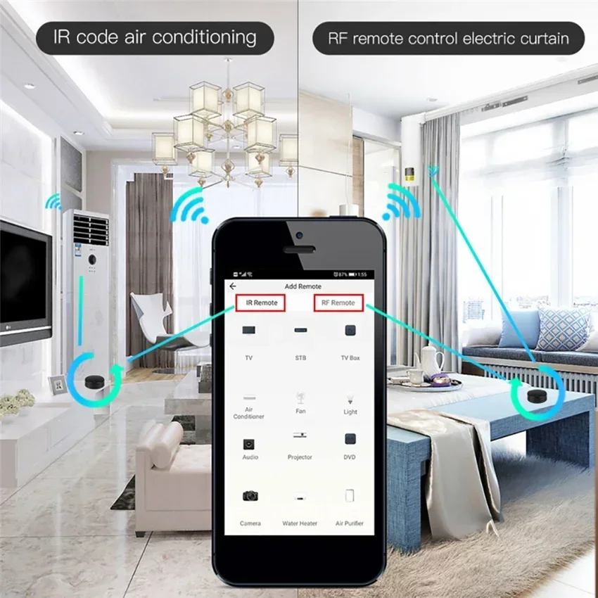 Universal Remote Control IR RF WiFi Smart Home For Alexa Google Voice App Tuya AC TV Fan Curtain 433MHz