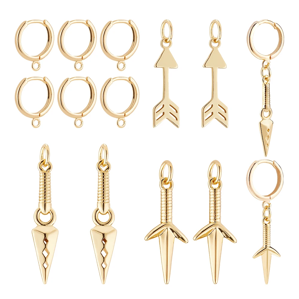 

1 Box Earring Making with 6Pcs Brass Huggie Hoop Earring Findings 6Pcs Pendants Mixed Gold Color 17X13.5X2Mm Hole: 1.5mm Pin: 1mm