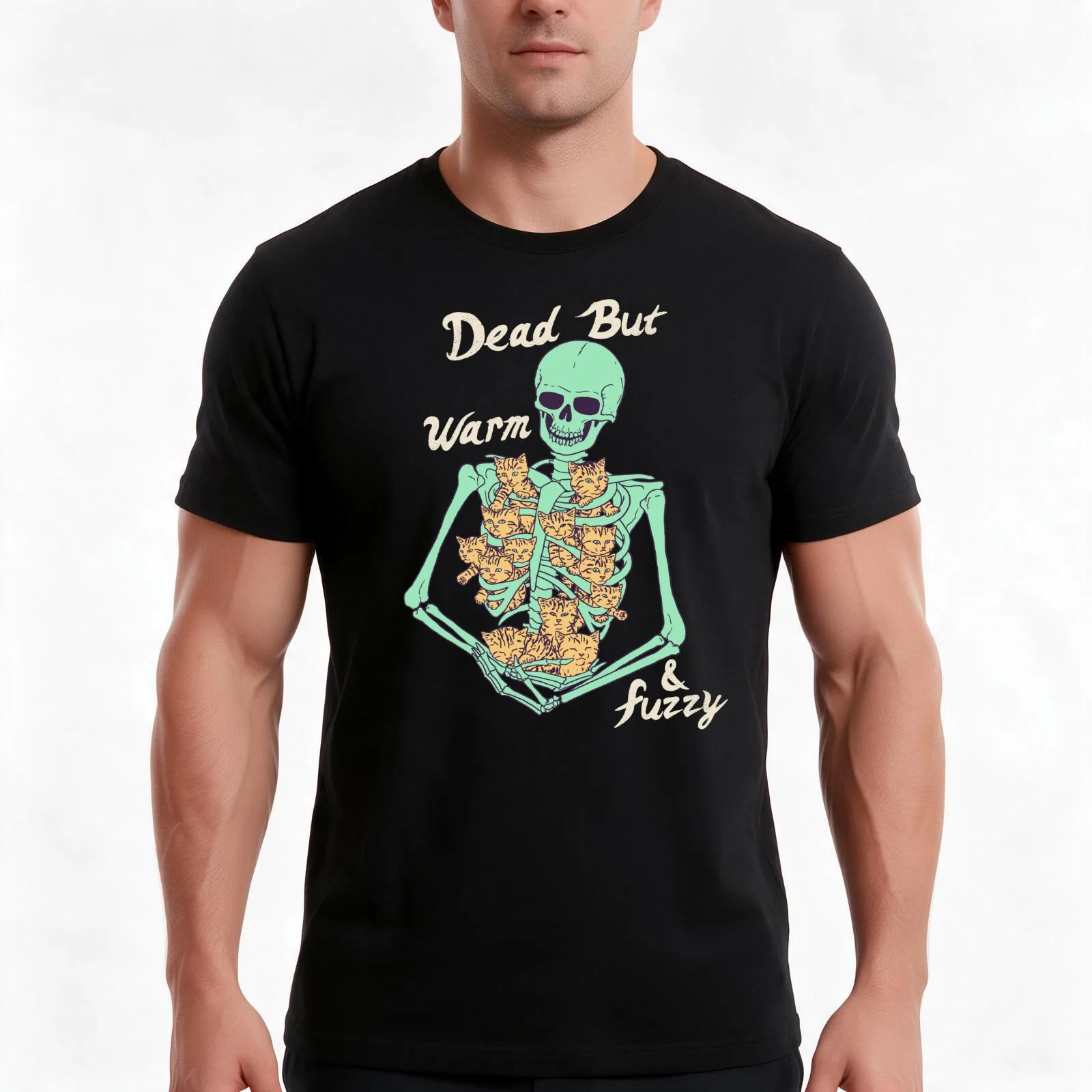 Dead But Warm & Fuzzy T-Shirt, Summer Casual Cotton Tee, Oversized Streetwear Tops, Vintage Graphic Print, Unisex Men Women
