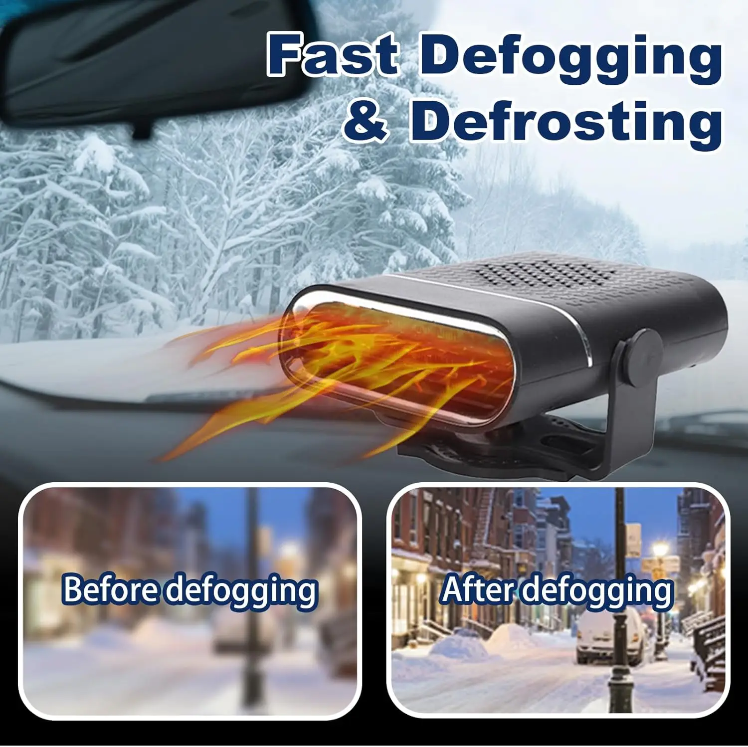 

12V Car Defogging Heater, Dual Cooling & Heating, Rapid Warm Air Blower for Car, RV, SUV Windshield