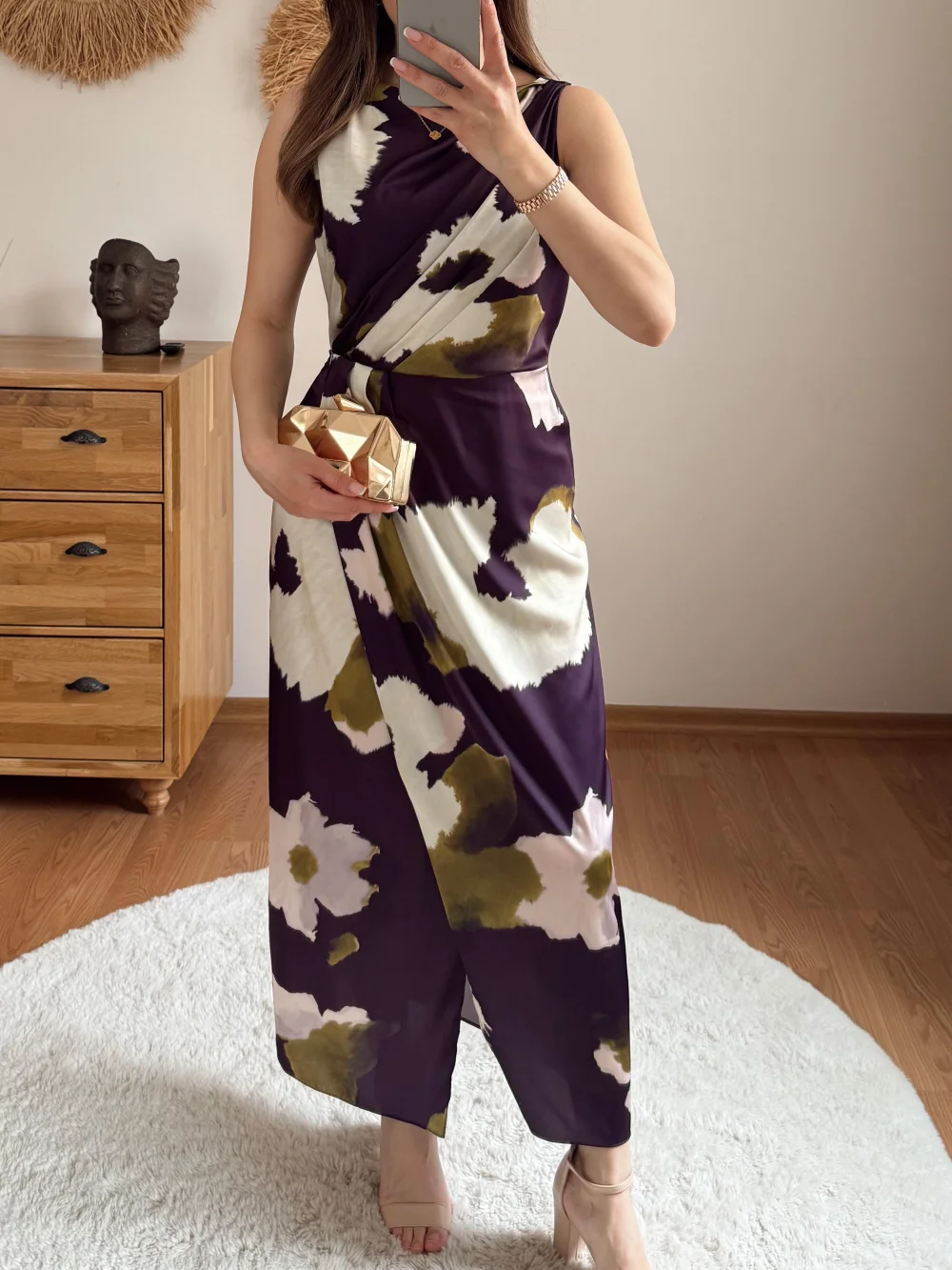 

Vintage Chic Women's Sleeveless O-Neck Dress Spring Summer 2025 Loose Long Zippered Fashion Print Dress