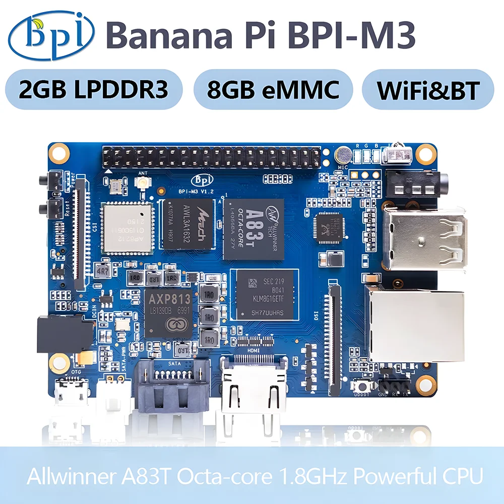 Banana Pi BPI-M3 Allwinner A83T Octa-core Processor Motherboard 2GB LPDDR3 8GB eMMC Linux Raspberry Pi SBC Single Board Computer