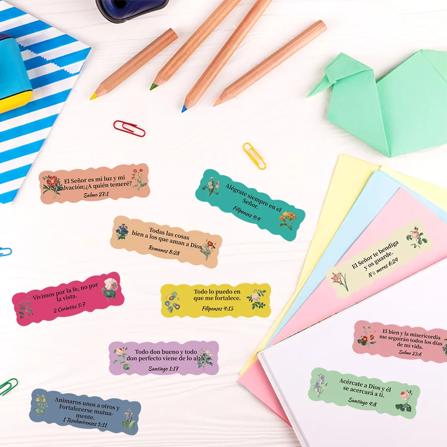 200 Pcs Bible Spanish Inspirational Stickers Colorful Flowers Bible Verse Stickers Christian Planner Religious Stickers