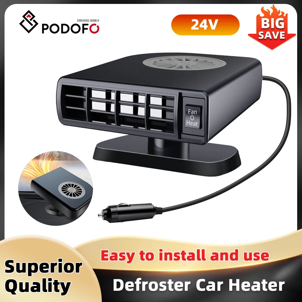 Podofo Fan Heater Suitable for 24V Cars 120W Car Heater Cooling and Heating Machine Defroster Defog Car Windows Windshield Dryer