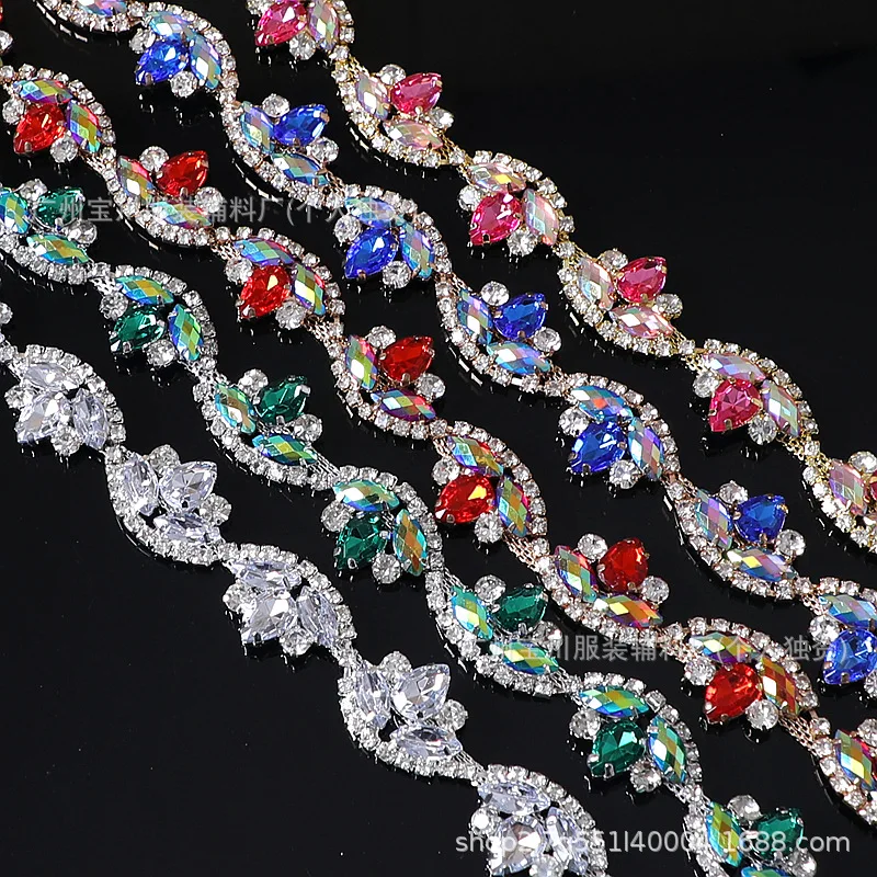 

Новый узор AB, отделка стразами, блестящая каменная цепочка, украшение для свадебного платья, чашка для тостов, сшитая подтяжка, топ, сделай сам, вечерние стекло