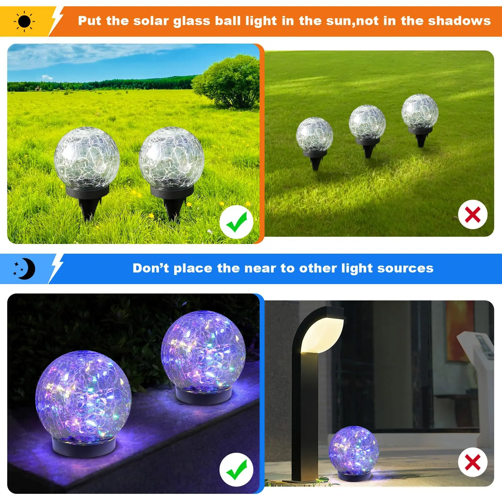 Gebarsten Glas Solar Globe Lights Buiten Waterdicht Led Gekleurde Decoratieve Verlichting Voor Tuin Achtertuin Pad Gazon Decoratie