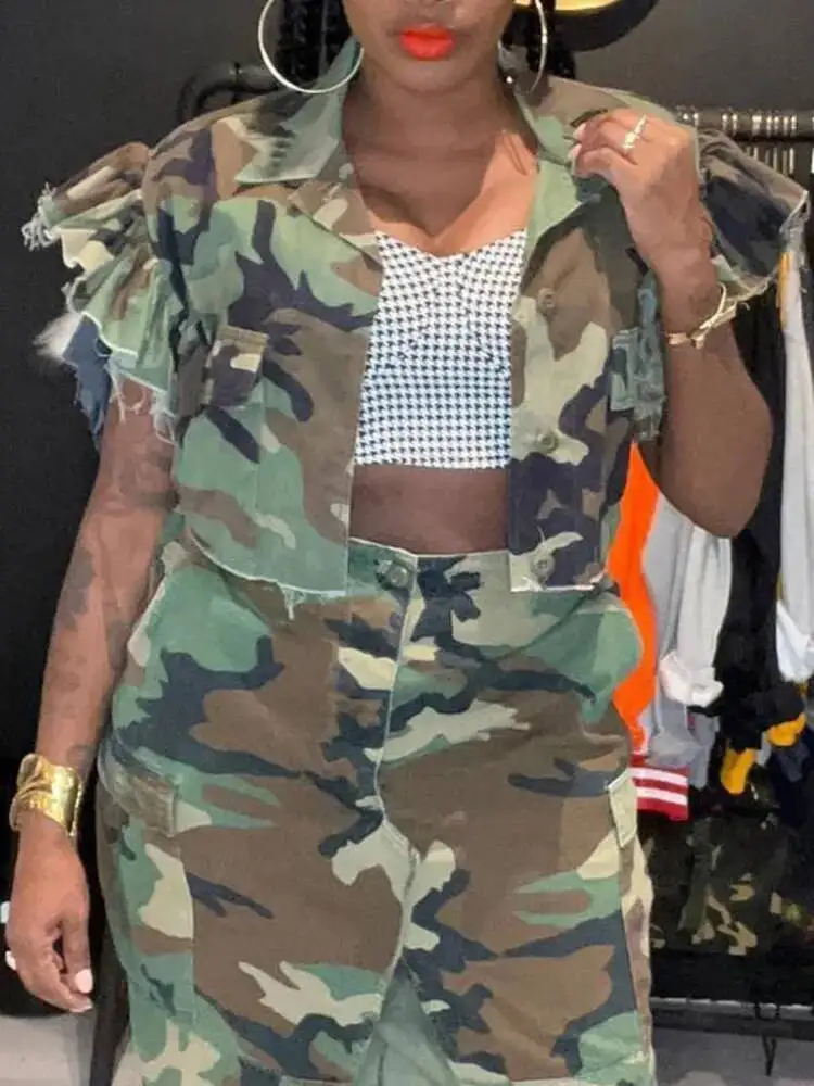 Fashion Women Jacket Turn-down Collar Butterfly Sleeve Single Breasted Camouflage Print Short Coat Spring 2026 New 17W2GA
