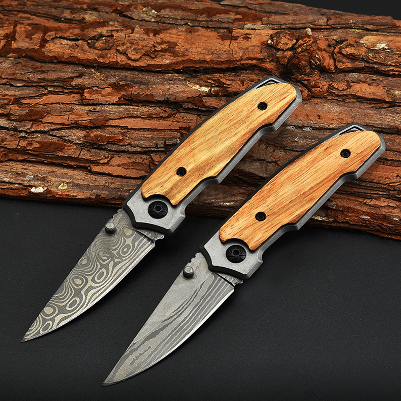 Folding Knife Damascus Pattern Camping Self Defense Mountaineering Portable Multi Purpose Folding Knife Klappmesser Buterffly