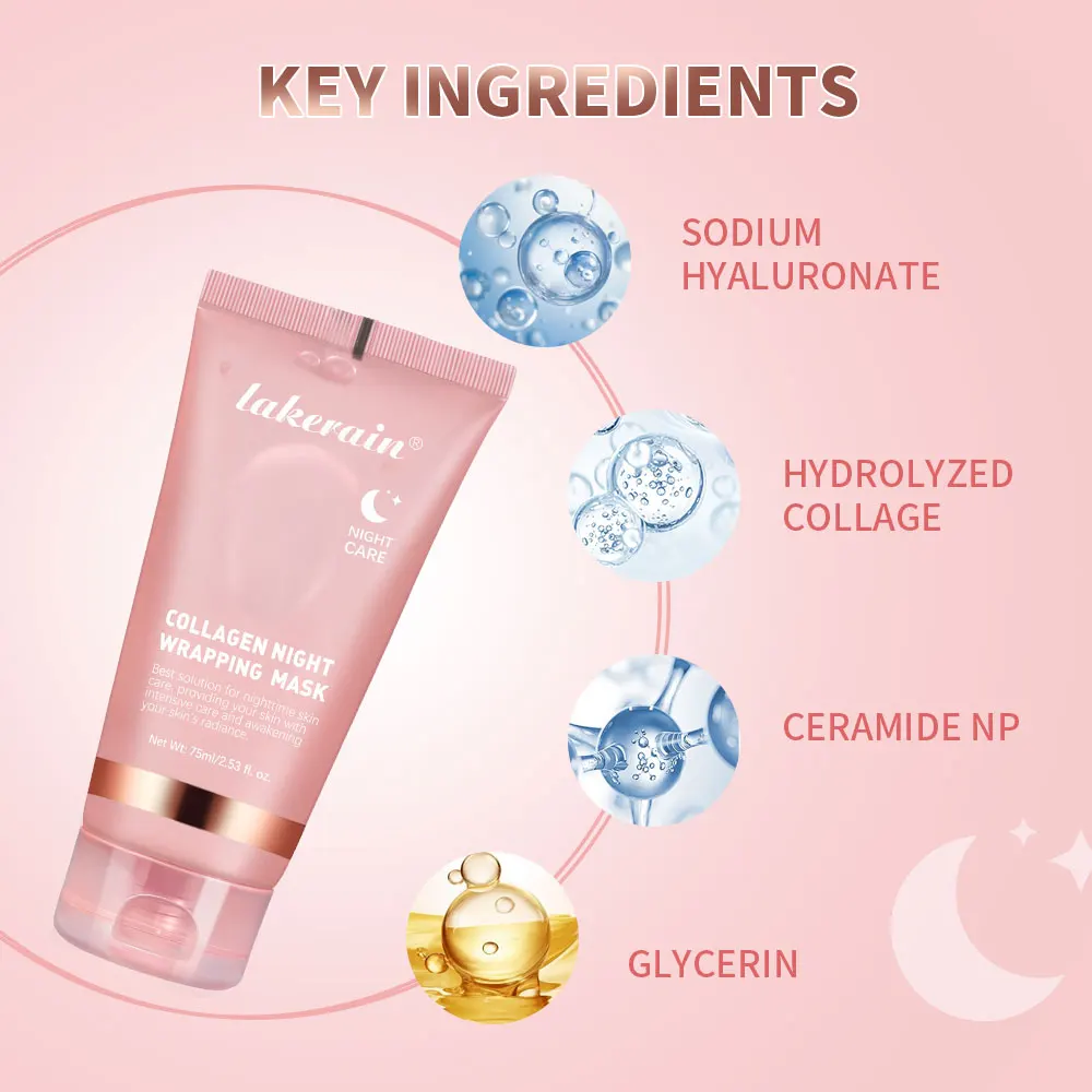 Lakerain Elasticity Hydration Care Reduces Sagging & Dullness Hydrolyzed Collagen For Glowing Skin Collagen Night Wrapping Mask
