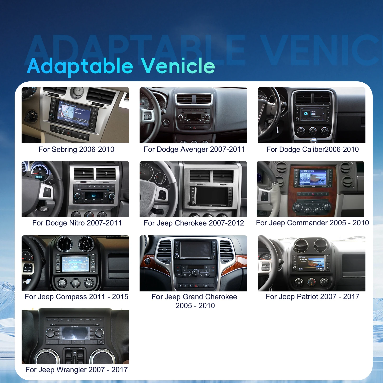Podofo 4+64G Android 15 2din Car Radio Stereo Wireless Carplay Android Auto GPS Navigation WiFi FM For Jeep Chrysler Dodge