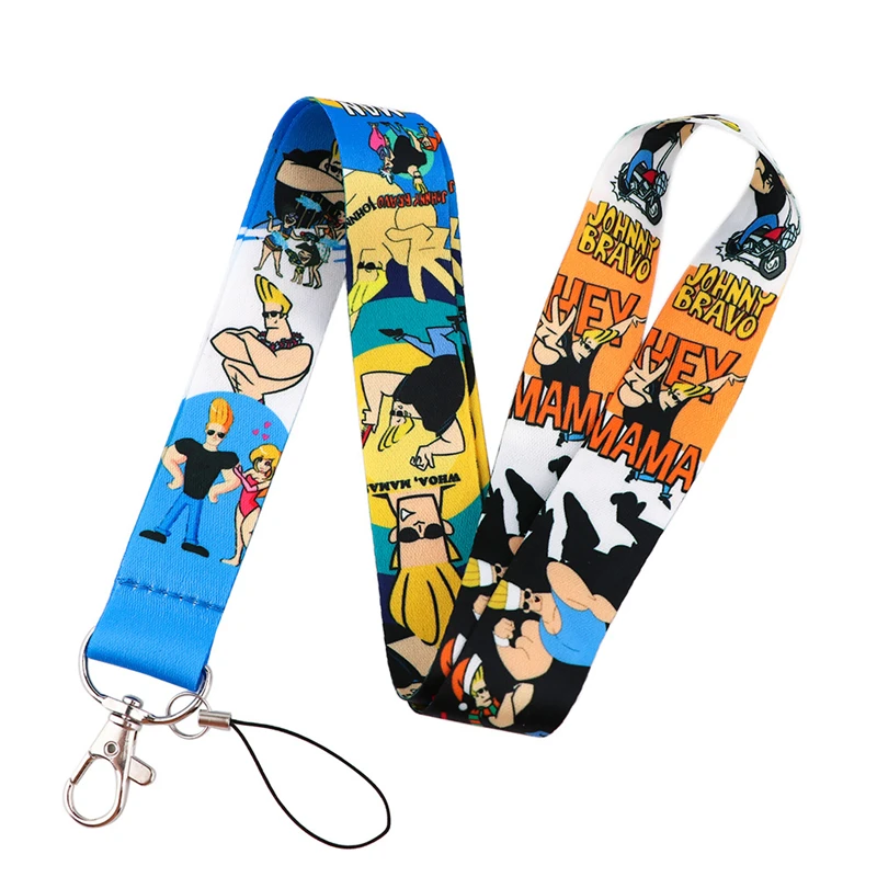 Johnny Bravo Keychain Lanyards Id Badge Holder ID Card Pass Gym Mobile Phone Badge Holder Key Strap webbings ribbons