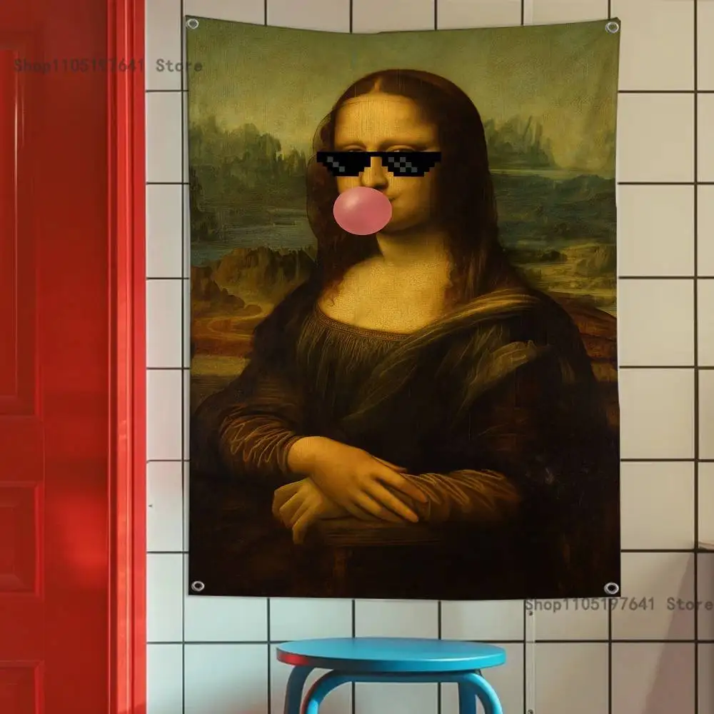Мона Лиза Флаг Забавный Флаг Гобелен Баннер Для Спальни Открытый Гостиная Ресторан Бар Настенный Декор Вечеринки
