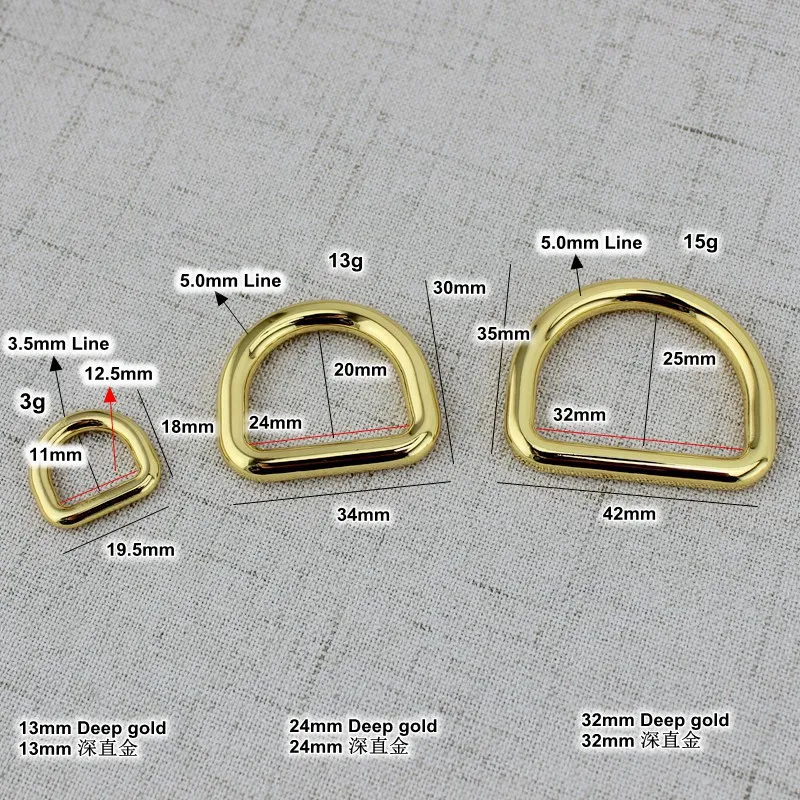 High quality 4pcs 50pcs 13mm 32mm Deep gold Tone Dee D ring match buckle Cast Solid Custom manufactured Cast Solid Buckles