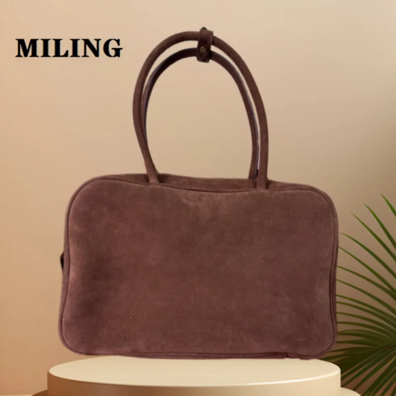 

Retro Style Cow Suede Leather Bag Large Capacity Boston Bags Top-handle Shoulder Bag Autumn Fashion Women's High Quality Handbag