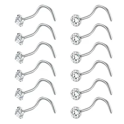 12PCS Fashion Stainless Steel Crystal Nose Septum Piercing Studs Mini Nose Ring Earrings Studs Body Piering Jewelry for Women
