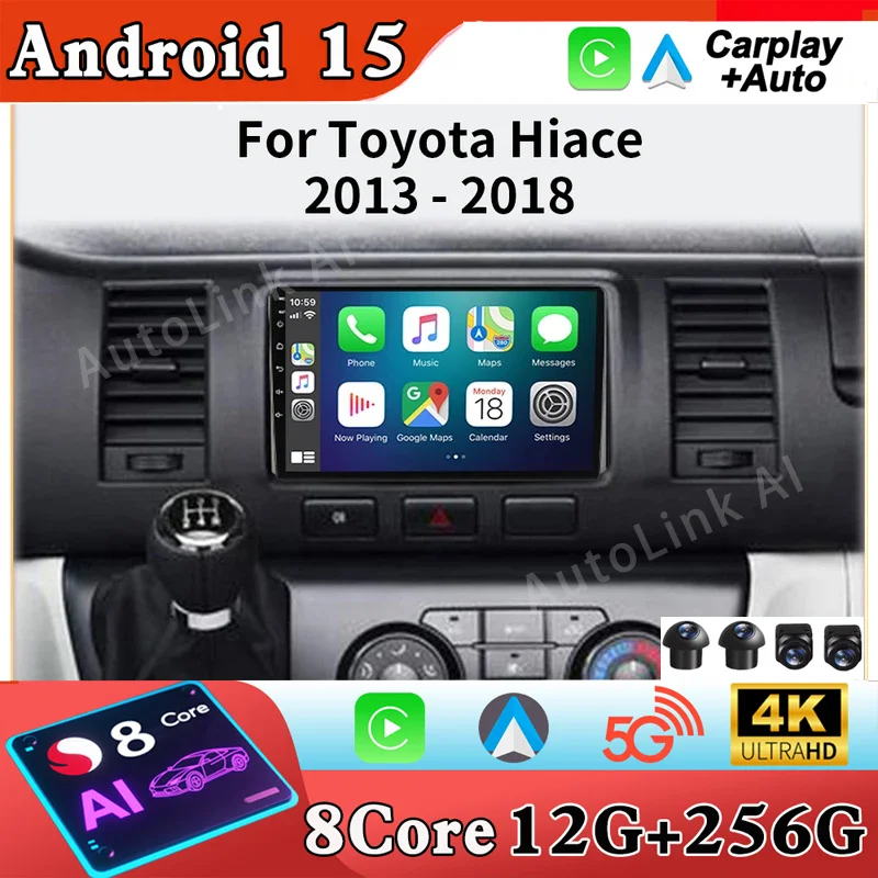 

Автомобильный радиоприемник для Toyota Hiace H200 2010-2018, авто GPS-навигатор, мультимедийный Android Auto Carplay NO 2Din DVD 4G
