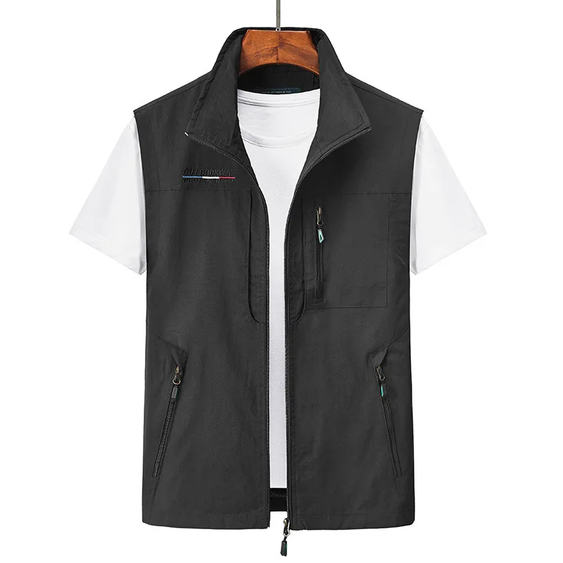 Vest Men Spring Autumn Multi-Pocket Cargo Vests Zip Cardigan Outdoor Casual Fishing Photography Quick-drying Waistcoat Big Size