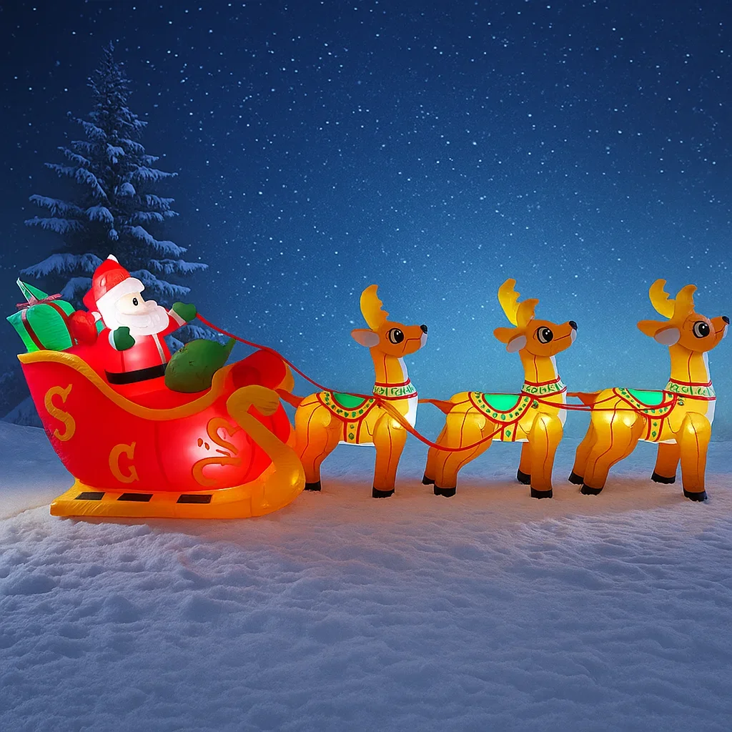 11.81ft brinquedos infláveis de natal led iluminado santa trenó rena suprimentos decoração para casa ornamento presente festivo decoração de quintal de natal