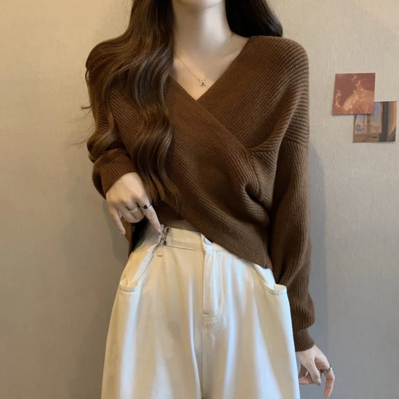 Autumn Winter Fashion Loose Basics Pull  Clothes Women Sweaters Solid Korean  Femme Vintage Casual Short Pullovers