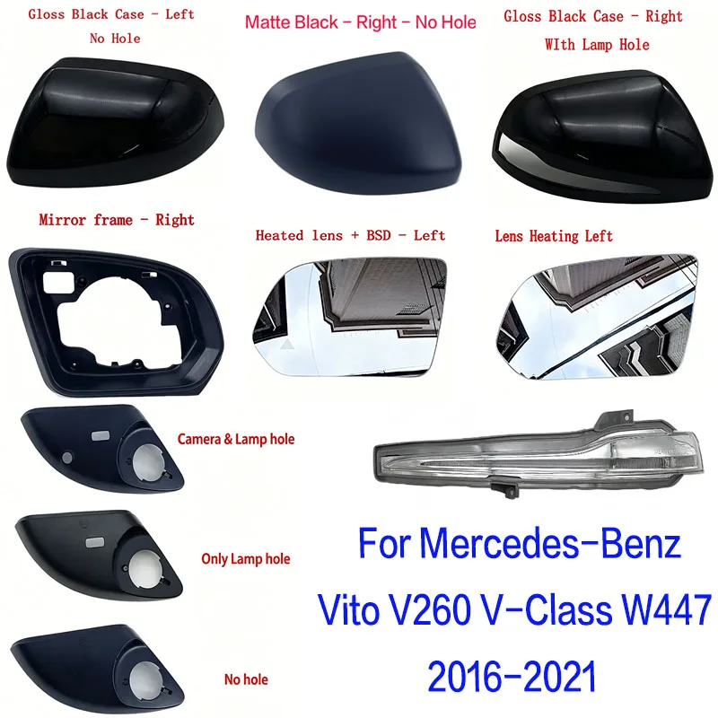 Fit For Mercedes-Benz Vito V260 V-Class W447 Rearview Mirror Inner Frame Back Cover Housing Lens Mirror Glass 2016-2021