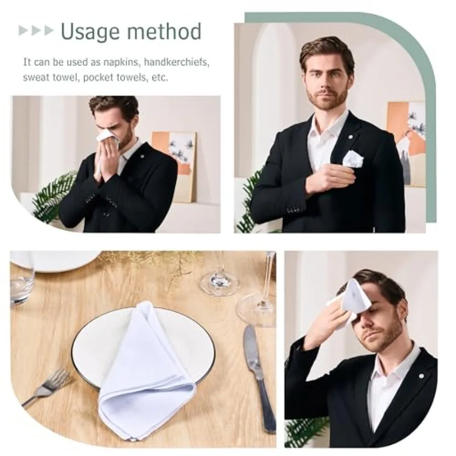 100 Soft Cotton Men's Handkerchiefs White Hankie Pack of 12 Pieces for Formal Wear Business Meetings and Daily Use with Premium