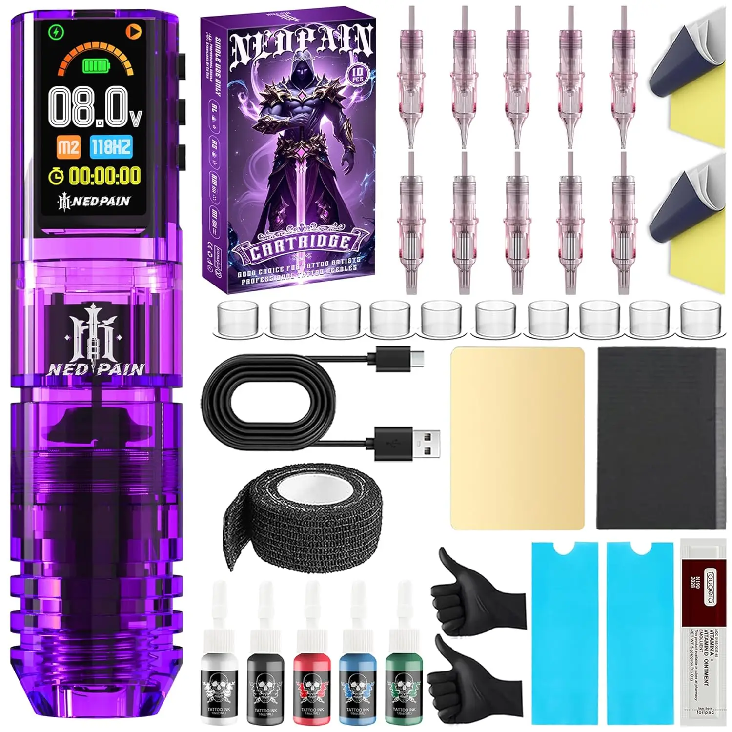 

Adjustable Wireless Tattoo Pen Kit, 1.47" Screen, 1600mAh, 10000 RPM, Complete Set for Beginners