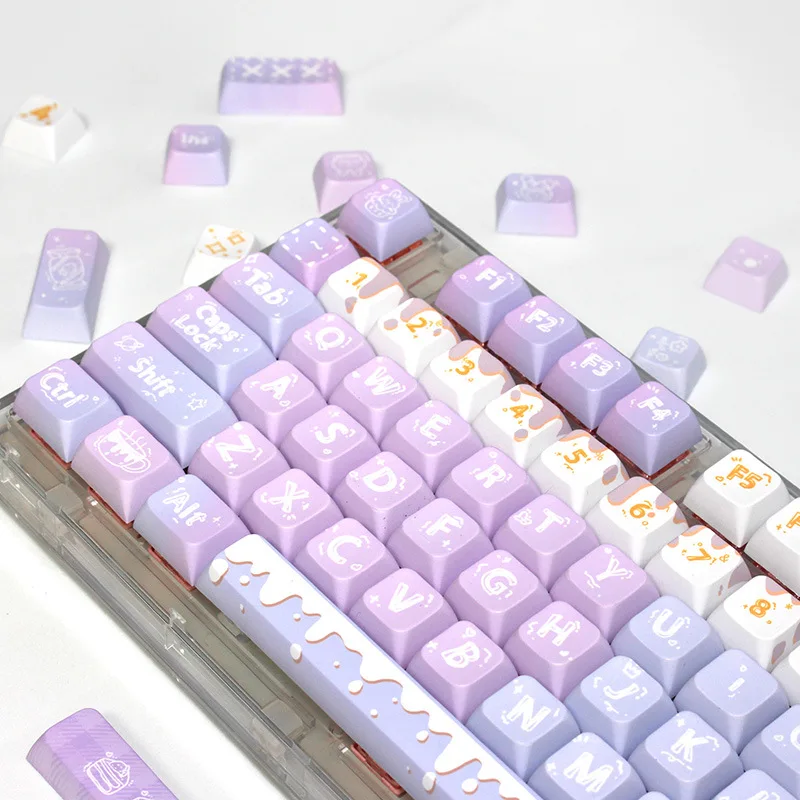 Keycap fantasi ungu bahan PBT kue XDA Set sublimasi lima sisi tutup kunci Keyboard mekanis Universal