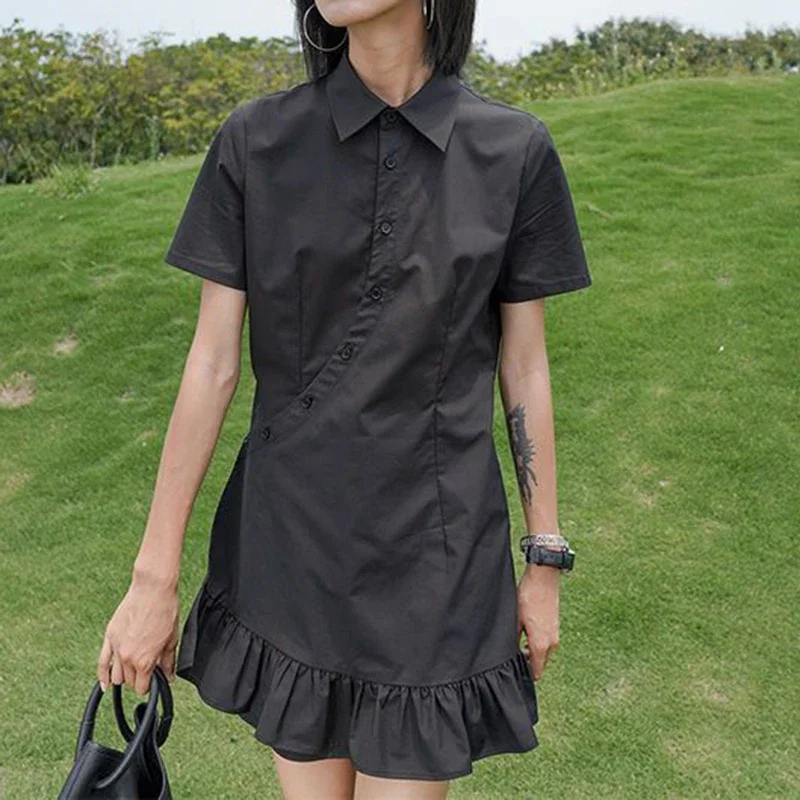 Shirt Collar Dress 2024 New Summer Design Little Black Dress China-Chic Style  birthday dress for women