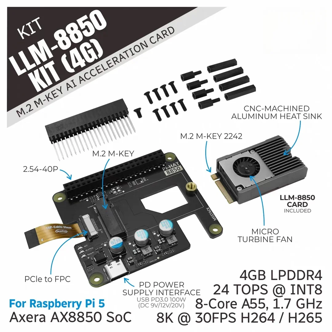 Official M5Stack LLM-8850 Kit 4GB Embedded edge computing High Performance AI Accelerator Card Kit