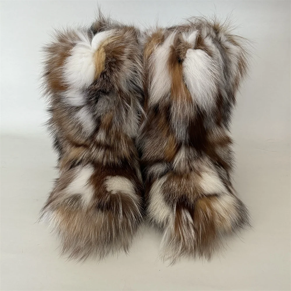 

Women's Winter Snow Boots Outdoor Luxury Furry Real Fur Boots Woman Fox Fur Warm Platform Shoes New Fashion Bottes