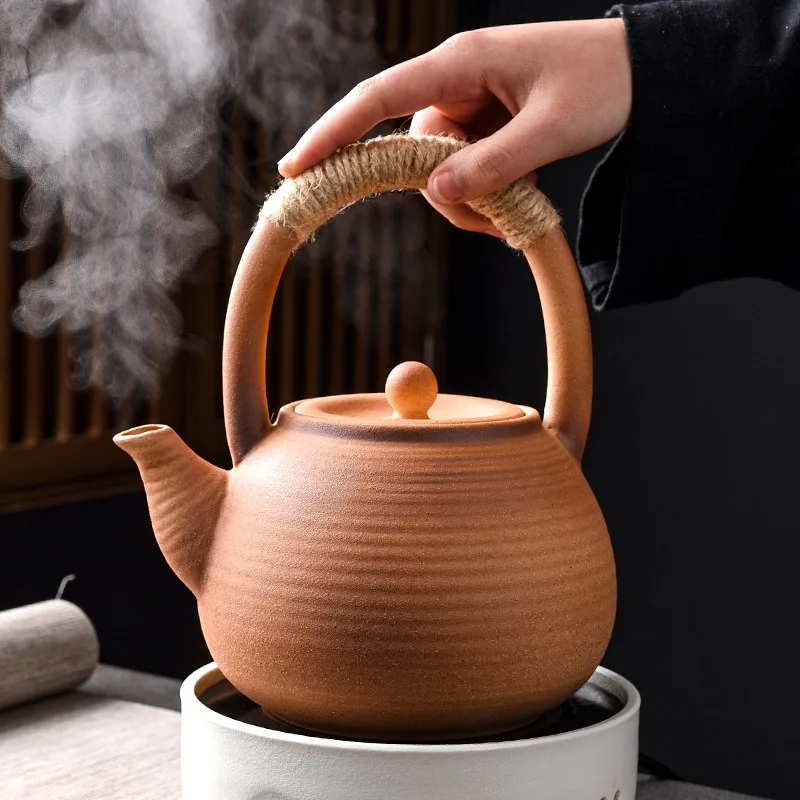 Chinese Kung Fu Style Teapot Boiling Kettle Enclosed Stove Lifting Beam Side Handle Pot Coarse Pottery Single Pot Ceramics