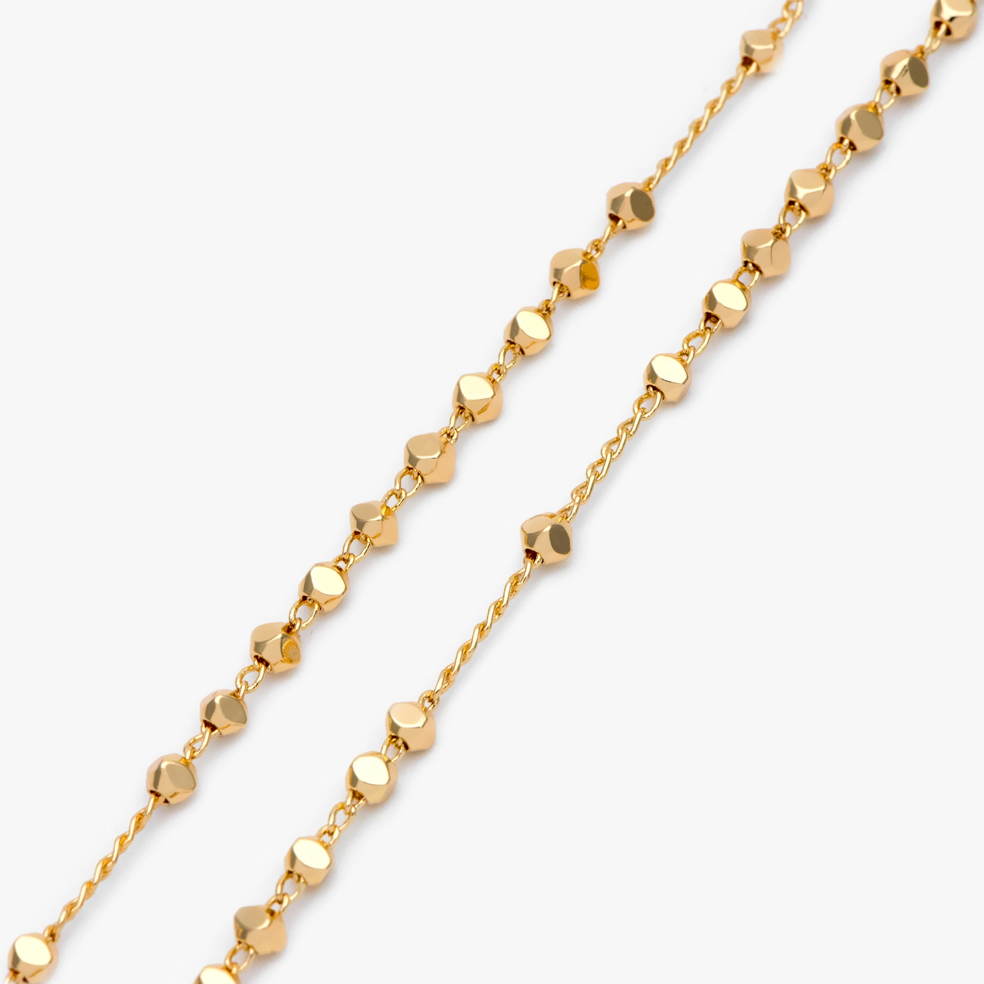 

Gold Plated Brass Beaded Chains, 1.5mm Chain with 3mm Faceted Beads, For Jewelry Making DIY Accessories (#LK-193)/ 1 Meter