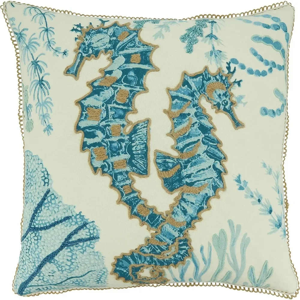 

Down Filled Sea Horse Throw Pillow, Aqua, 20"