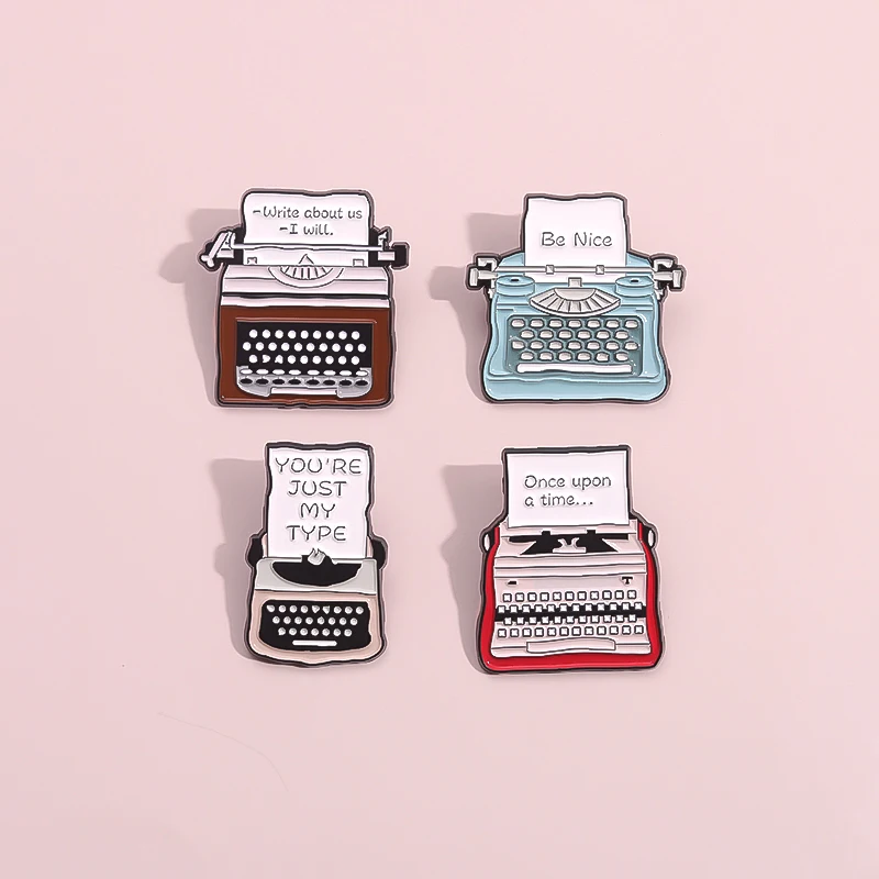 Creative 80‘s Retro Typewriter Enamel Pins Cartoon Funny Quotes Brooches Hard Metal Collect Lapel Backpack Badge Gift for Friend