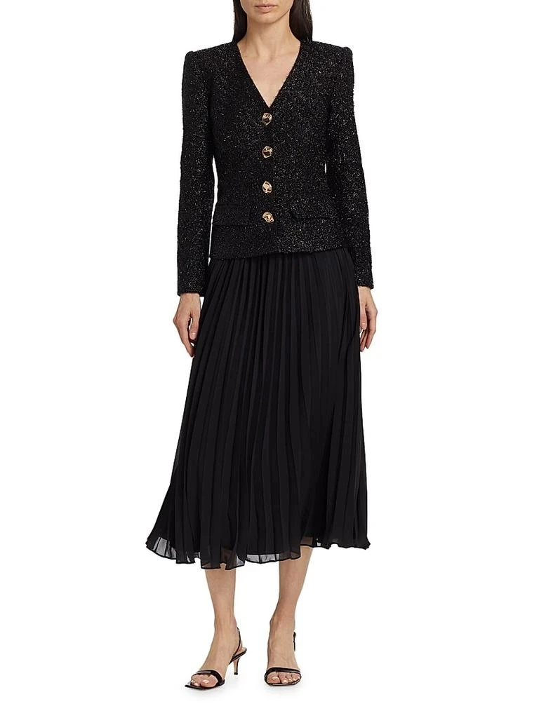 Veste noire scintillante + jupes plissées pour femme, ensemble deux pièces à manches longues et col en v, Streetwear Chic, automne-hiver