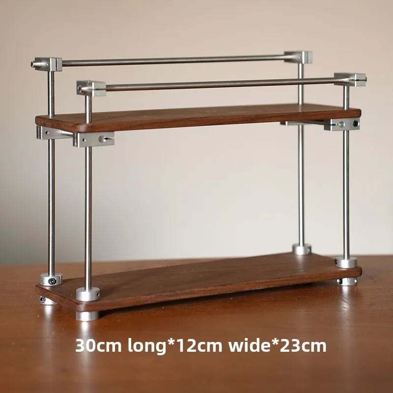 

Walnut Mid-Century Cup Display Cabinet - Aluminum Alloy Retro Cafe Decor with Sliding Doors, Tea Bar Collectible Storage Case