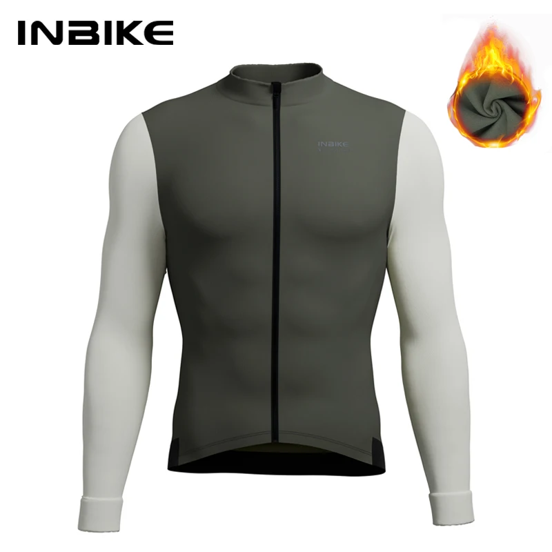 INIBKE Langärmeliges Herren-Radtrikot Winter Fleece Fahrradtrikot Fahrradbekleidung Reflektierend Vollreißverschluss 3 Rückentaschen