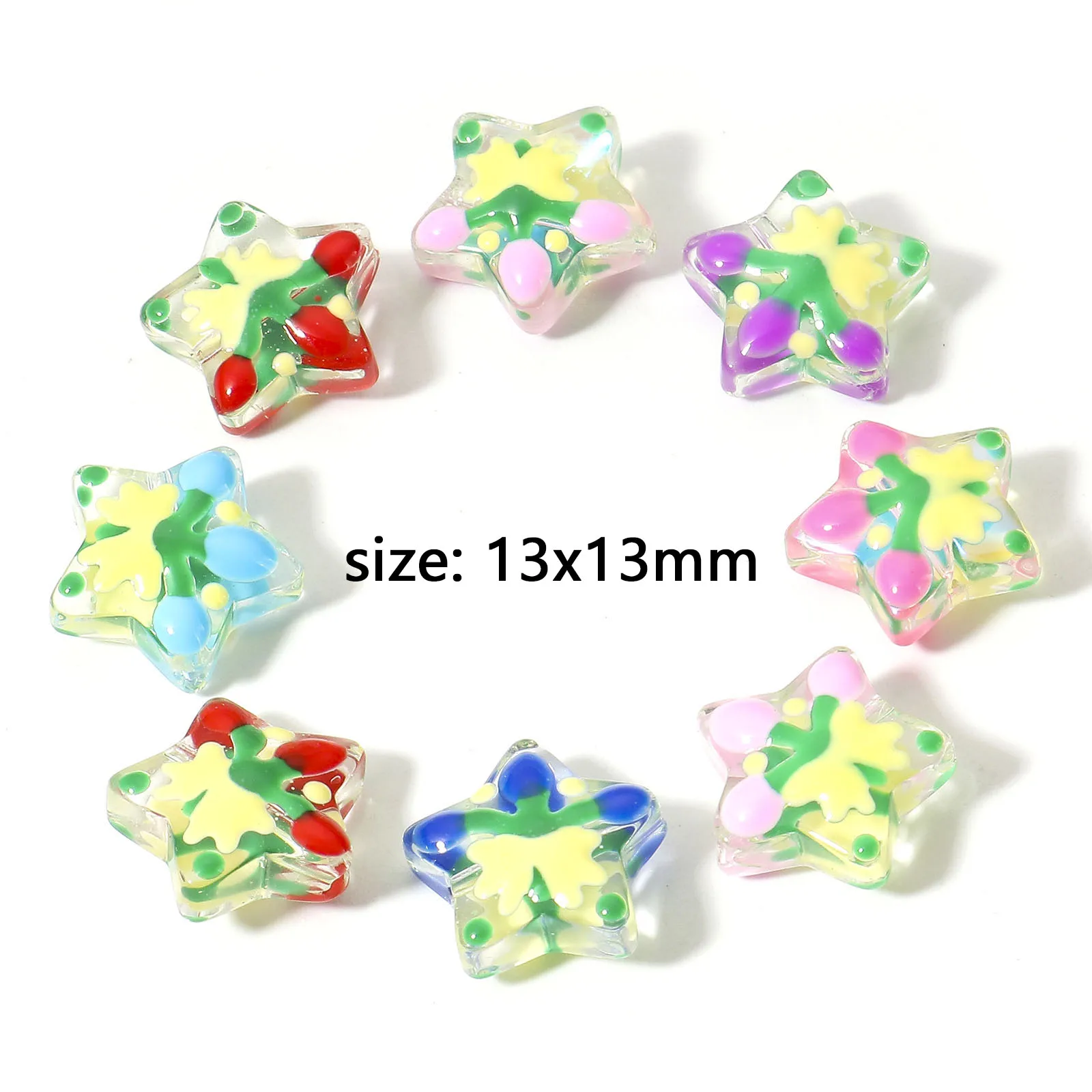 Lampwork Glass Christmas Beads For DIY Charm Jewelry Making Pentagram Star Enamel About 13mm x 13mm, Hole: Approx 1mm, 3 PCs