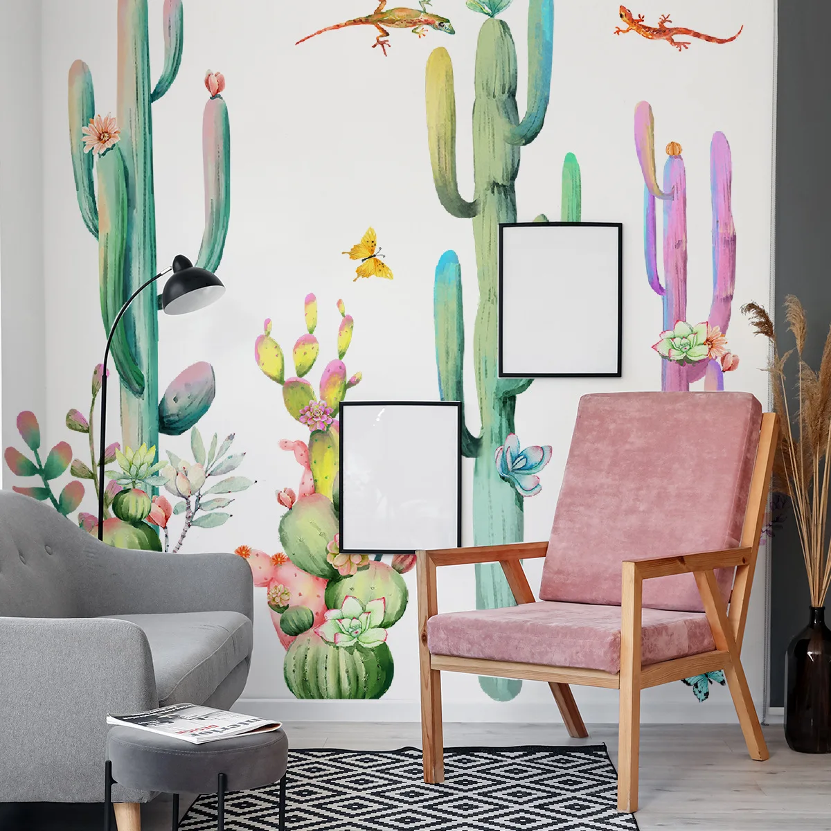 Large Size Green Plant Cactus Wall Sticker Vinyl Removable Wallpaper Living Room Sofa TV Background Decoration Murals Home Decor