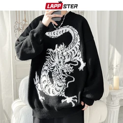 LAPPSTER Winter Dragon Y2k Streetwear Sweaters Pullovers Harajuku Korean Fashions Knitwears Oversized Black Knitted Sweaters