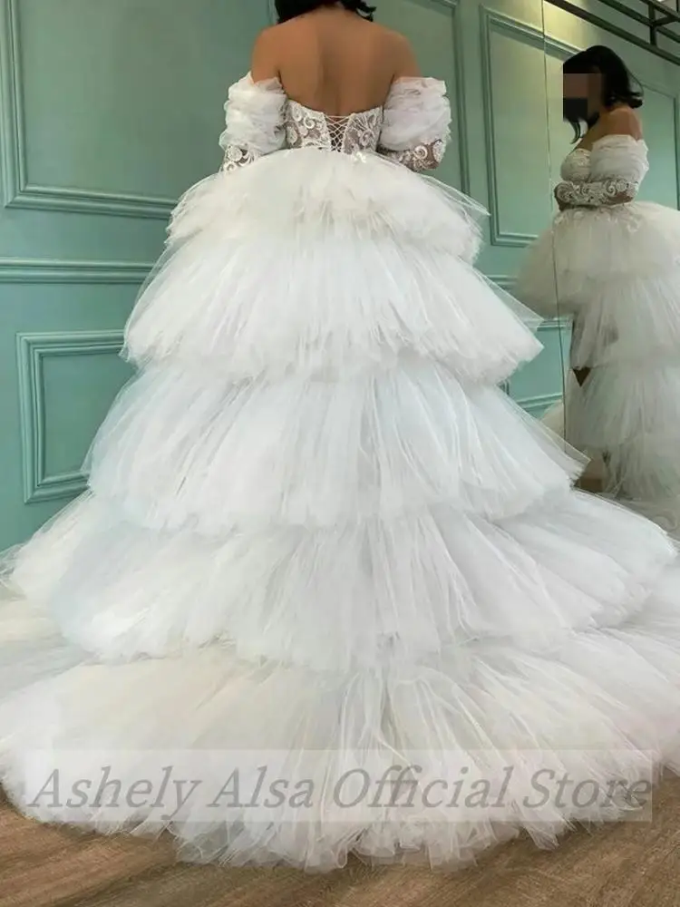 Vestidos de baile de luxo personalizados para ocasiões especiais com trem destacável 2025 renda tule manga comprida vestido de festa de casamento à noite