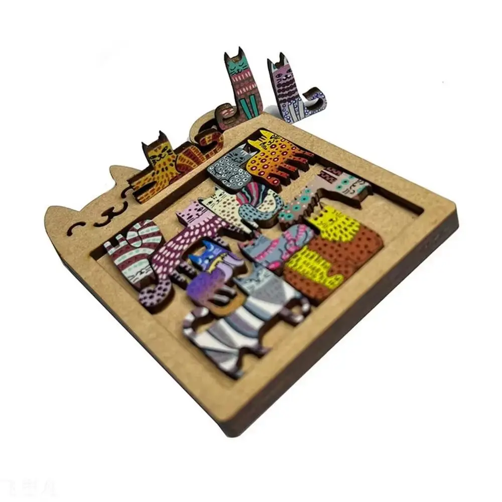 

Wooden Cat Puzzle Game Early Education Brain Burning Cat Shaped Puzzle Building Block Thinking Training Animal Puzzle