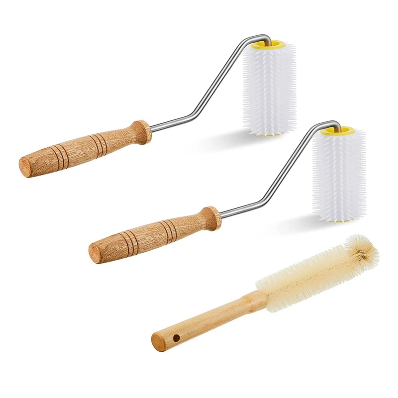 3 Pcs Uncapping Needle Roller Beekeeping Honey Extractor Equipment With Cleaning Bee Brush For Honey Extracting Beekeeping Tool